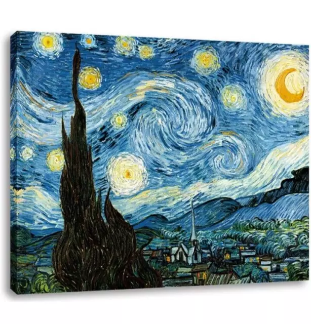 NEW Starry Night Vincent Van Gogh Painting Stretched Canvas Wall Art Decor 20"