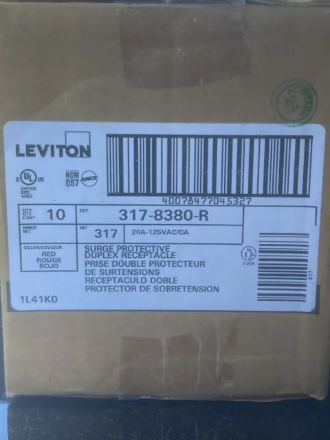 LEVITON 8380-R Duplex Receptacle Outlet, Surge Pro, Hospital Grade, 20 Amp, 125V