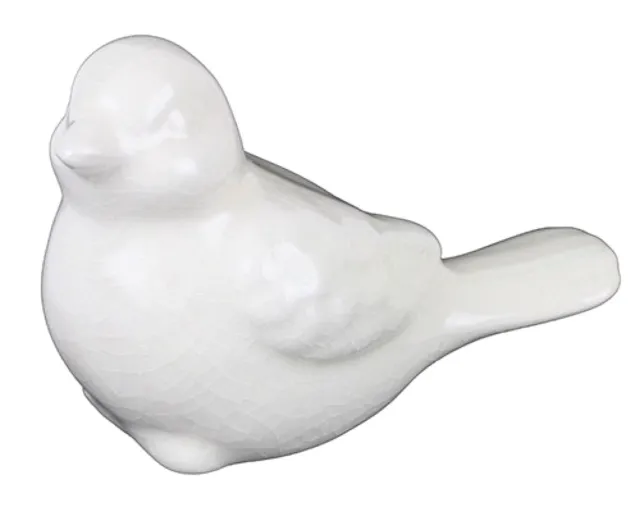 Divine Cream Crackle Glossy Ceramic Sparrow Bird Ornament Figurine
