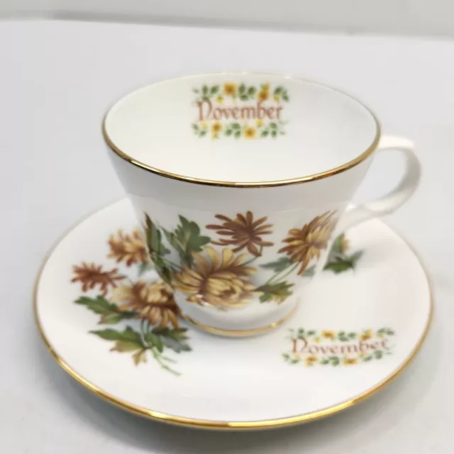 CROWN TRENT Staffordshire Bone China FOOTED CUP & SAUCER NOVEMBER Chrysanthemum