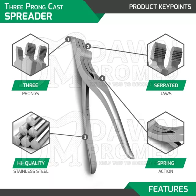 Three Prong Cast Spreader 9" Surgical Orthopedic Instrument German Grade 3