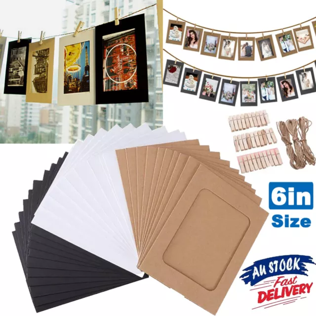 30PCS Paper Photo Frame Wall Hanging Picture Album Rope Clip DIY Home Decoration