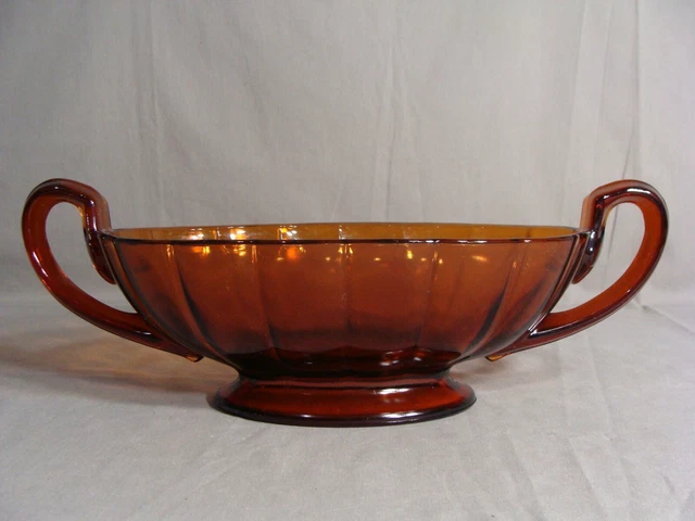 1 Vintage AMBER 2 Handled Pedestal/Footed Centerpiece/Bowl (17" Long & 8" Wide)