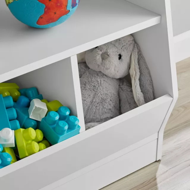 Kids Bin Toy Storage and Bookcase Organizer Shelf Playroom Bookshelves White 3