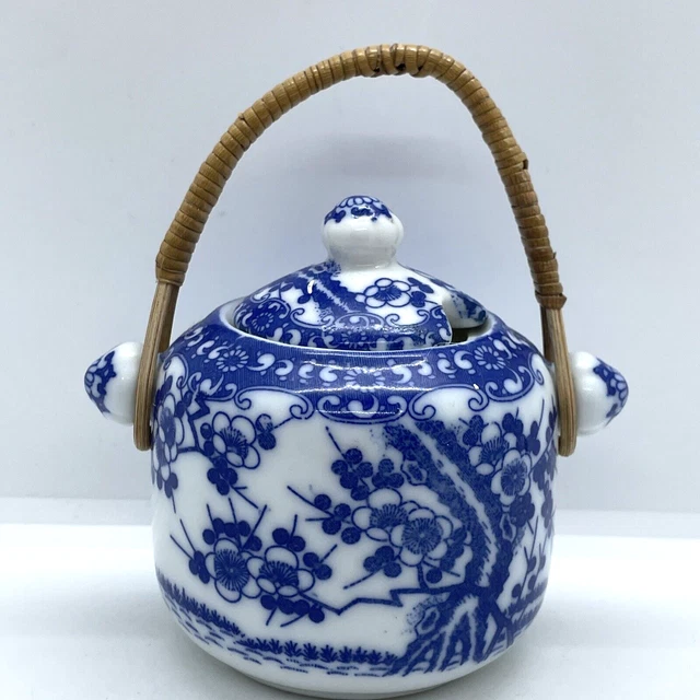 Blau weiß Blumenmuster Vintage japanische Zuckertopf Schüssel Japan orientalisches Ingwerglas Urne