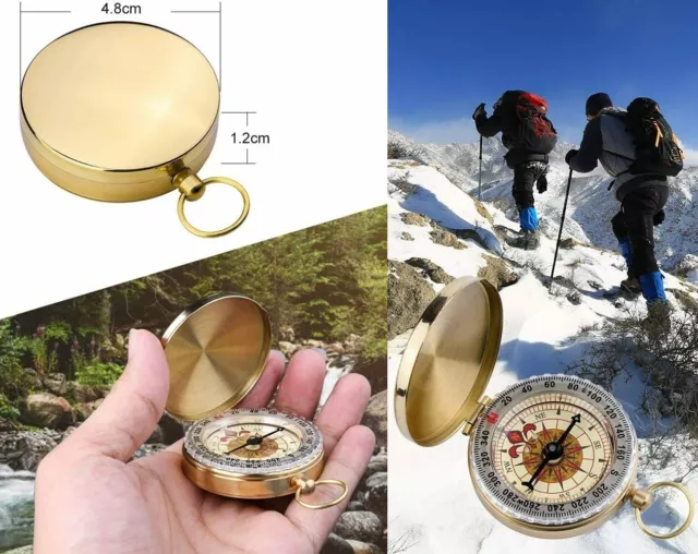 Outdoor Brass Bags Compass Hiking Camping Keychain Waterproof Watch