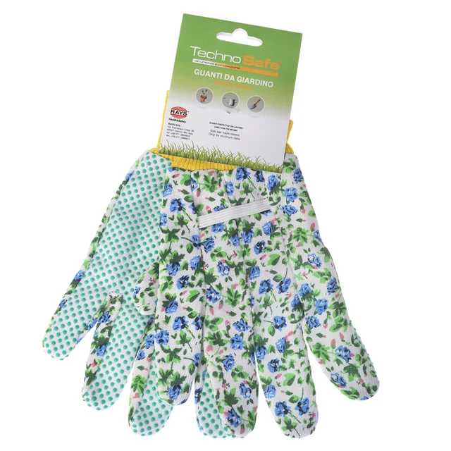5x Gartenhandschuhe Technosafe kurz weiß/blau geblumt Größe 7