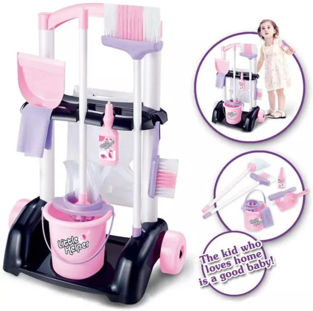 Kinder ROSA Reinigungswagen Wagen mit Mop & Bürste Kinder Rollenspiel Spielzeug Set 667