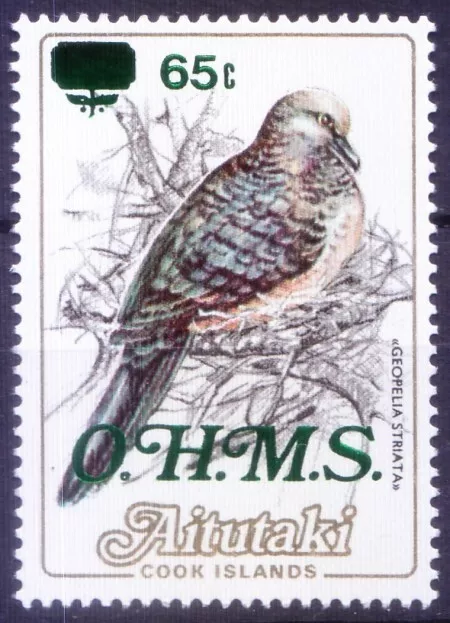 Aitutaki Cook Islands 1985 MNH, Overprint Birds, Zebra Dove, Barred Ground Dove,