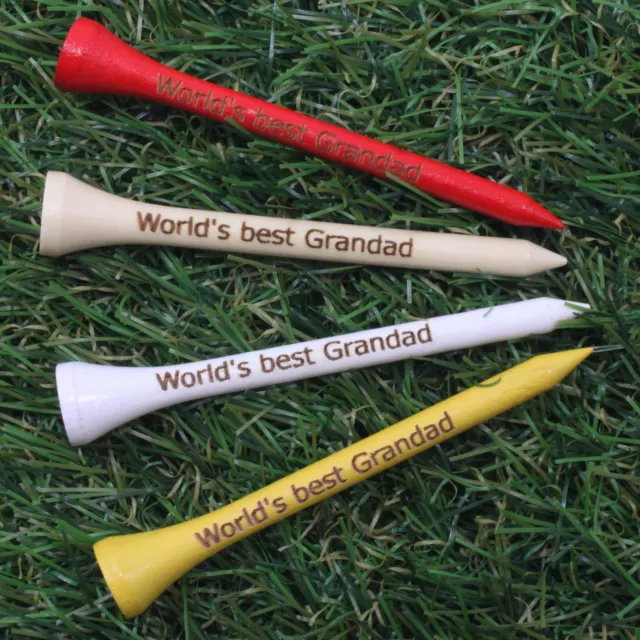 World's best Grandad - Engraved Golf Tees 70mm - Personalised, Birthday Gift