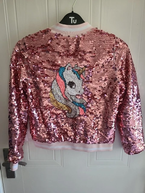 Giacca Bomber Unicorno Ragazza H&M Paillettes Rosa 8-9 Anni