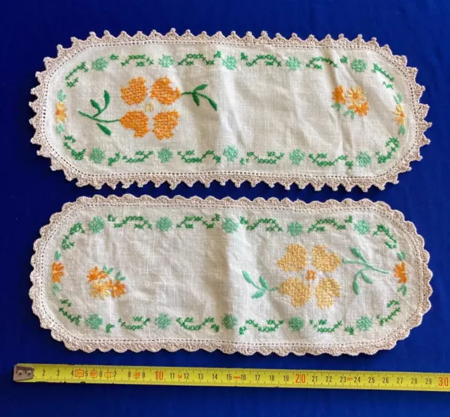 Pair of 2 Small Vintage Dollie Tea Embroidery Lace Shabby Country