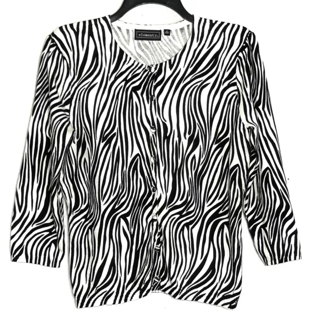Suéter cárdigan mediano ligero Elementz manga 3/4 estampado de cebra negro/blanco