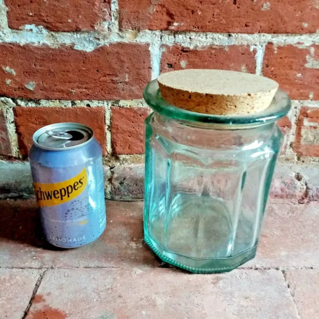 Habitat 1960'S Heavy Green Glass Storage Jar. Cork Lid