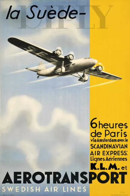 Repro Deco Affiche La Suede Aerotransport Paris Klm Sur Papier 310 Ou 190 Grs