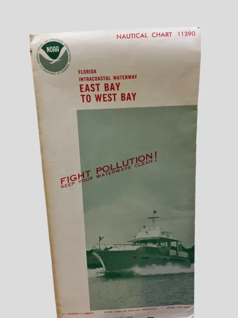 Vintage August 1979 East Bay To West Bay Florida Nautical Maritime Map Art Chart