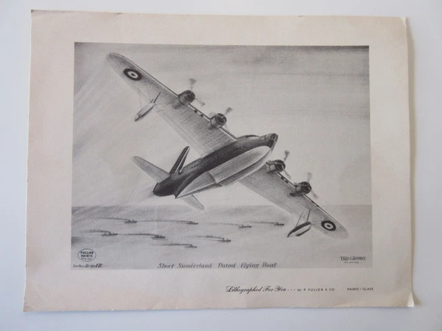 Vintage Fuller Paints Short Sunderland Patrol Flying Boat Lithograph
