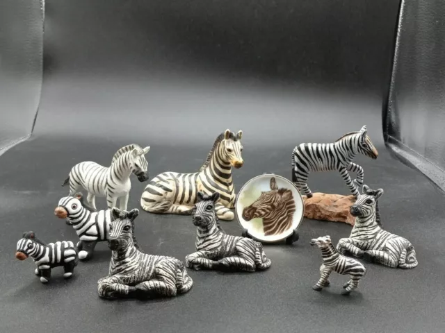 Vintage Lot of 10 Small Zebra Figurines Ceramic Wood Pottery Plastic       B17