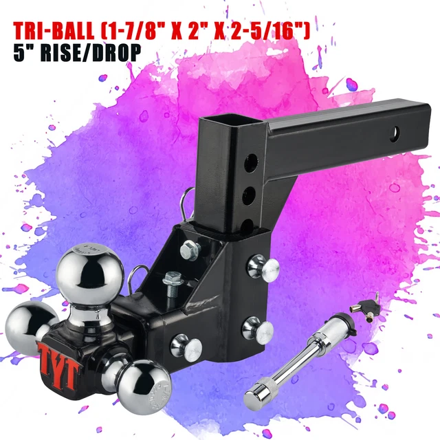 TYT ADJUSTABLE TRAILER Hitch Towing Ball Mount,TriBall 2" Receiver 5