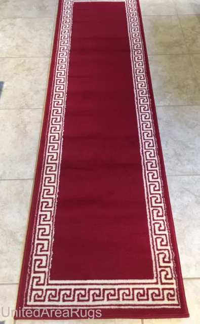 2x8 Runner Area Rug Modern Greek Key Design Hallway Red Carpet Size 2' x 7'2"