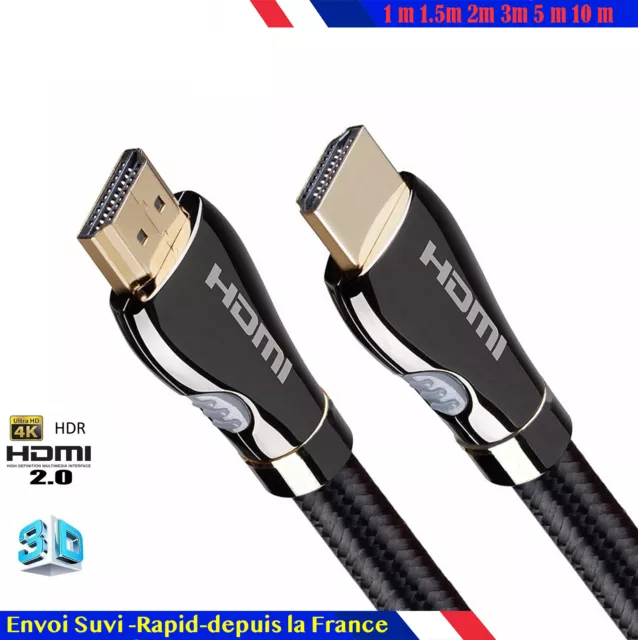 Cable hdmi 2.0 4K 60Hz ultra HD 2160p 3D HDR 18GB 1,5 2 3 5 10 30 m nylon tressé