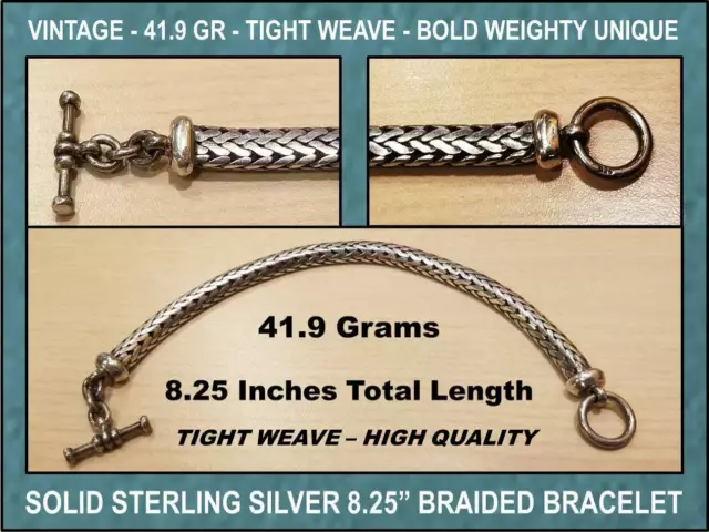 Solid .925 Sterling Silver Rope Woven Braid Snake Chain Bracelet Toggle Clasp