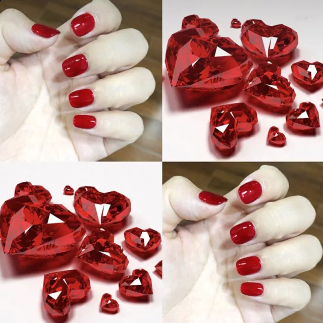 24pcs Pure Red Acrylic Classic Beauty Design Short Full False Nails Tip Manicure