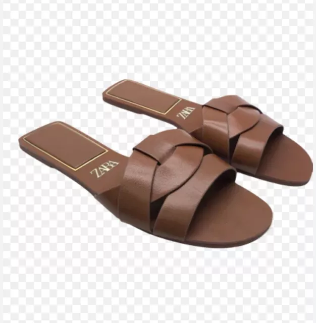 ZARA TAN BROWN Slip On Sliders Flat Sandals Size 41 Uk 8 Sold Out