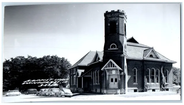 Winterset Iowa IA Postcard RPPC Photo Baptist Church Cars Street Scene c1940's