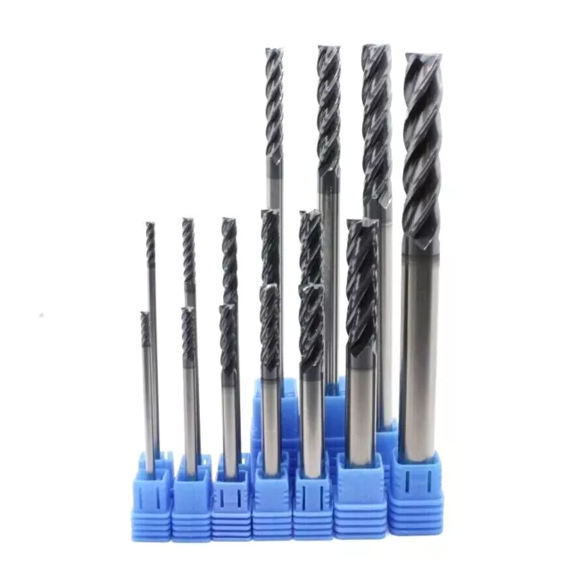 Solid Carbide End Mill 4 Flute HRC45 TiAIN Coated - Long Series - 3mm to 12mm