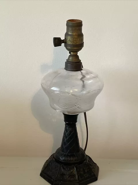 ANTIQUE CAST METAL & GLASS LAMP EARLY 1900’s