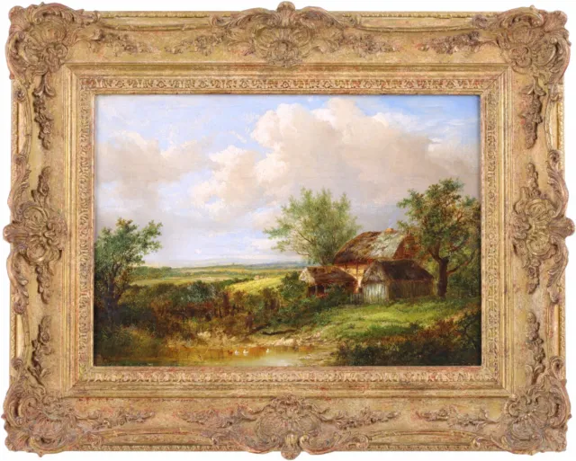 Rural Landscape Antique Oil Painting by Joseph Thors (Dutch, 1835–1920)