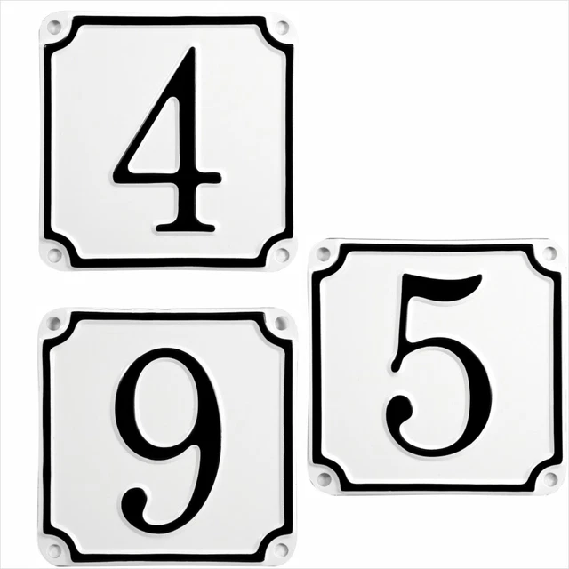 French Style Pressed White House Number Door Gate plate metal sign plaque 1 to 9 2