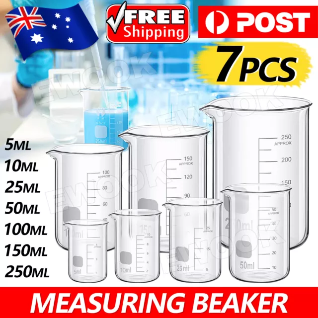 7Pcs/set Graduated Low Form Measuring Beakers Volumetric Measuring Lab Supplies