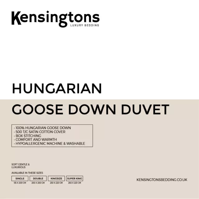 Kensingtons® Luxury Hungarian Goose Down Duvet  Togs 4.5 10.5 All Sizes