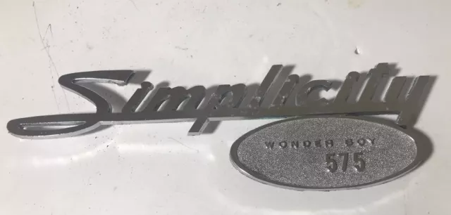 Vintage Simplicity WONDER BOY  575 Snowplow Emblem Badge Trim Logo Metal