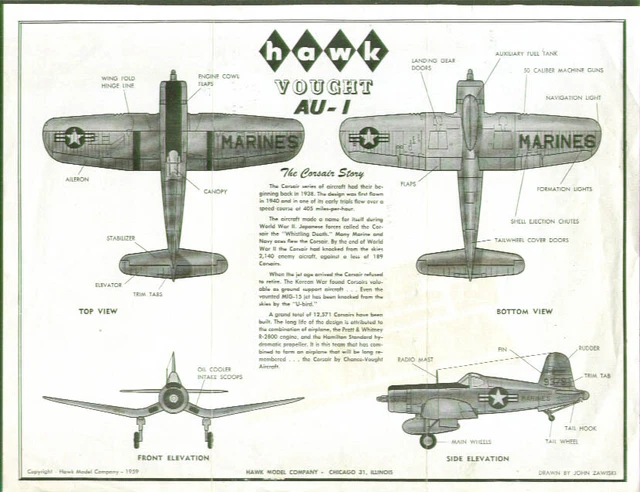 Hawk Vought AU-I Corsair Model Kit sheet 1959