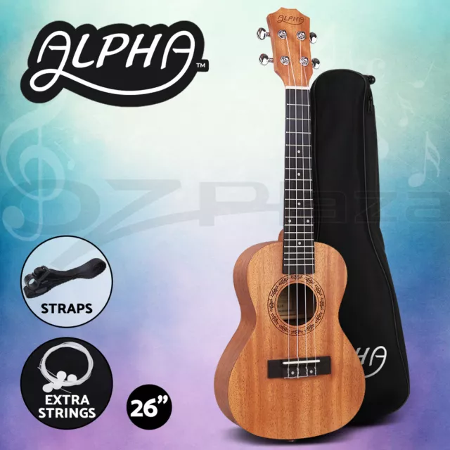 Alpha 26" Tenor Ukulele Mahogany Ukuleles Uke Hawaii Guitar w/ Carry Bag