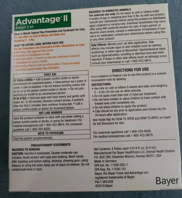 Bayer Advantage II for Small Cats 5-9 Lbs - 4 Pack -  Genuine EPA APPROVED 2