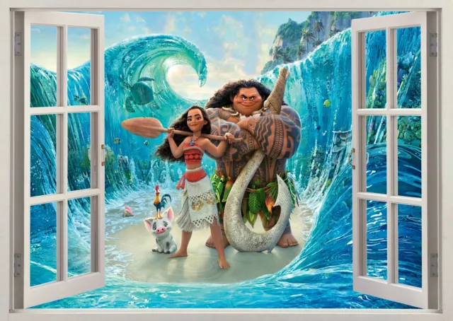 Disney Moana And Maui Movie 3D Window Wall View Sticker Poster Vinyl Boys 7a