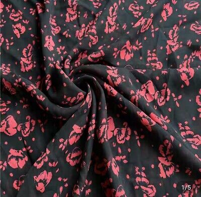 Pure cotton red floral black Remnant Designer DIY