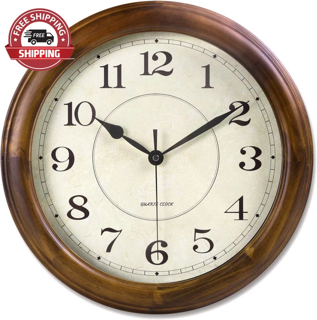Wall Clock Wood 14 Inch Silent Wall Clock Large Decorative Battery Operated Non