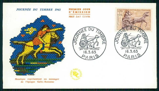 FRANCE FDC 1963 TAG DER BRIEFMARKE PFERD REITER PERDEKUTSCHE hu57