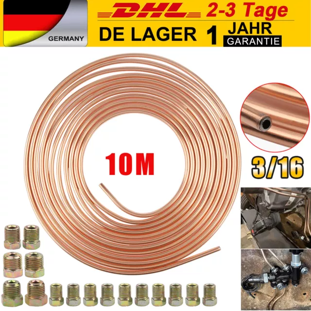 10m Bremsleitung Bremsrohr Kupfer 4,75mm 10x Verschraubung 6x Überwurfmutter