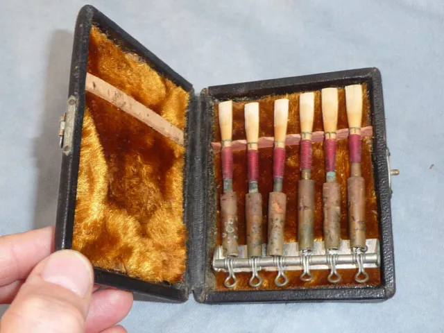 antique hand made oboe reed set in case 6 p woodwind instrument reeds 1920s