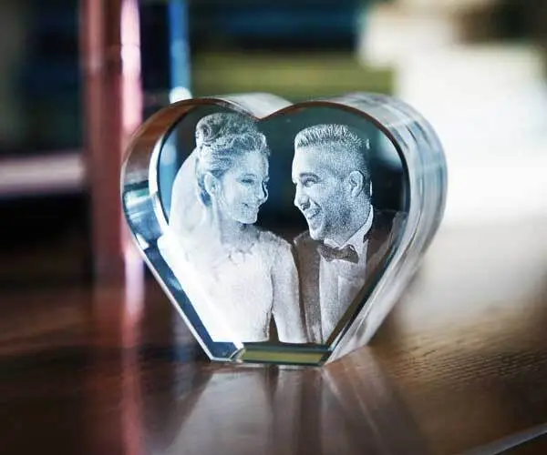 3D Crystal Photo Engraved Picture Personalized Heart Crystal Christmas Gift ca