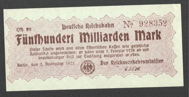 RVM- 18c), Reichsbahn - Berlin; 500 Mrd. Mark vom 3. November 1923; FZ „OB“