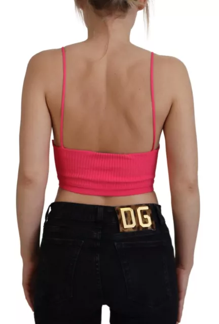 DSQUARED2 Top Pink Ribbed Knit Bra Cropped Spaghetti Strap IT38/US4/XS 480usd 3