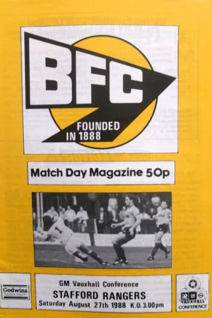 Barnet V Stafford Rangers 27/8/1988 Gm Vauxhall Conference #Mint#