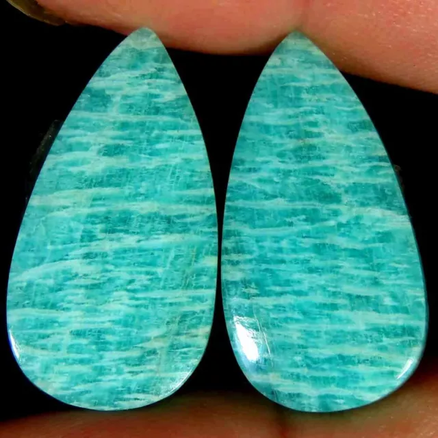 20.70Cts .100%Natural Amazonite Matched Pair Pear Cab 13x24x4mm Top Gemstone